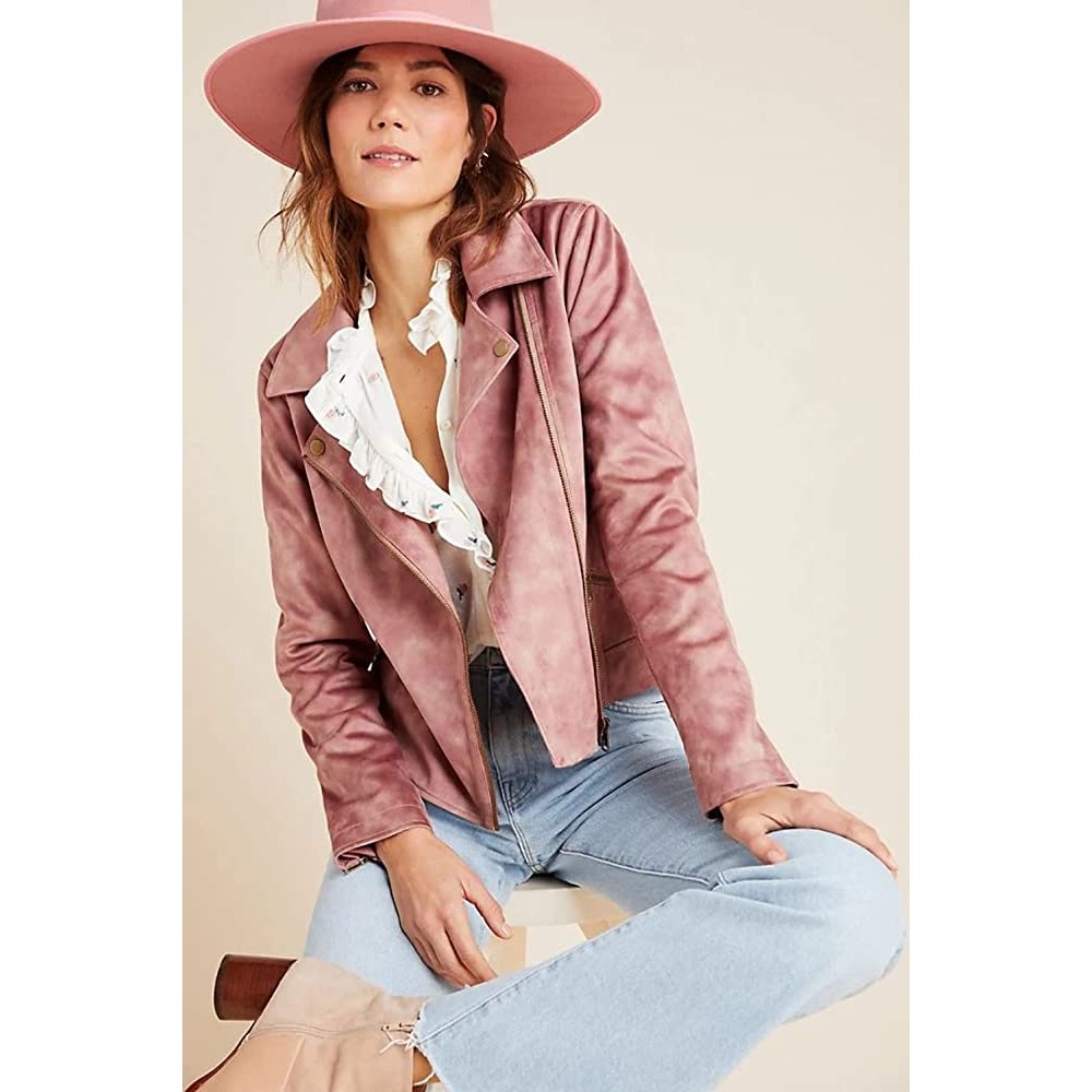 Anthropologie Pink Sueded Tie Dye Moto Jacket Size Small Nwt